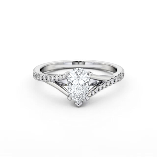 Pear Diamond Engagement Ring 18K White Gold Solitaire With Side Stones - Devany ENPE24S_WG_HAND
