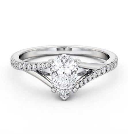 Pear Diamond Engagement Ring 18K White Gold Solitaire with Offset Side Stones ENPE24S_WG_THUMB2 