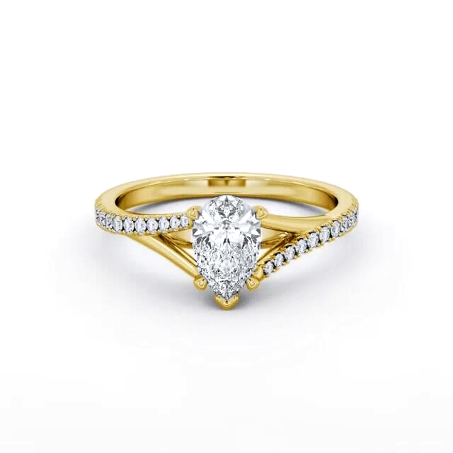 Pear Diamond Engagement Ring 18K Yellow Gold Solitaire With Side Stones - Devany ENPE24S_YG_HAND