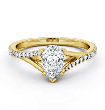 Pear Ring 18K Yellow Gold Solitaire with Offset Side Stones ENPE24S_YG_THUMB1