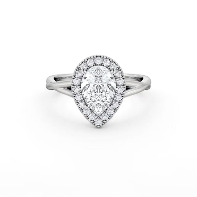 Halo Pear Diamond Engagement Ring 18K White Gold - Janelle ENPE25_WG_HAND