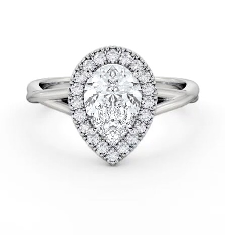 Halo Pear Diamond Crossover Band Engagement Ring Platinum ENPE25_WG_THUMB2 