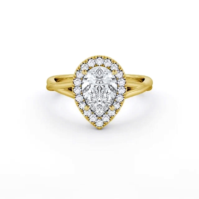 Halo Pear Diamond Engagement Ring 18K Yellow Gold - Janelle ENPE25_YG_HAND