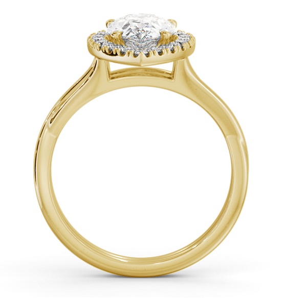 Halo Pear Diamond Crossover Band Engagement Ring 18K Yellow Gold ENPE25_YG_THUMB1 