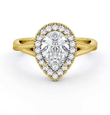 Halo Pear Diamond Crossover Band Engagement Ring 18K Yellow Gold ENPE25_YG_THUMB1
