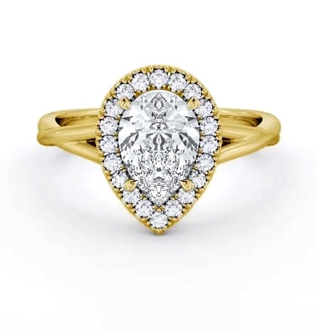 Halo Pear Diamond Crossover Band Engagement Ring 18K Yellow Gold ENPE25_YG_THUMB2 