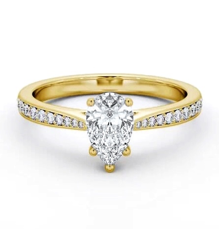 Pear Diamond Tapered Band Engagement Ring 18K Yellow Gold Solitaire ENPE25S_YG_THUMB1