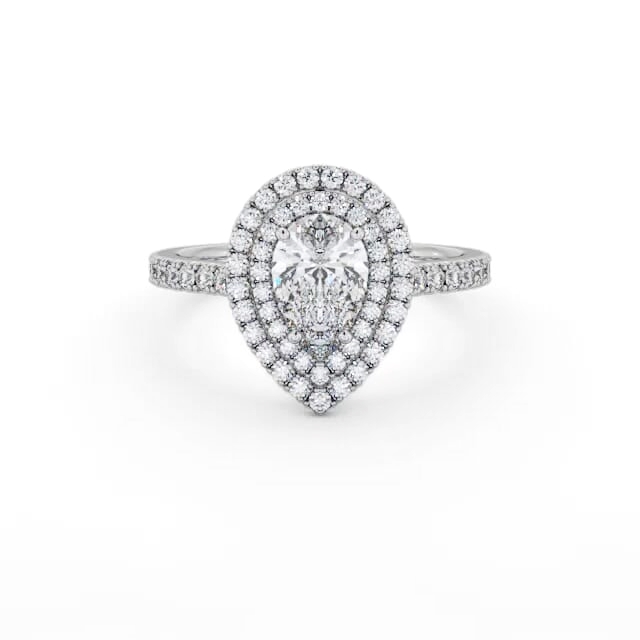 Halo Pear Diamond Engagement Ring 18K White Gold - Aniya ENPE26_WG_HAND