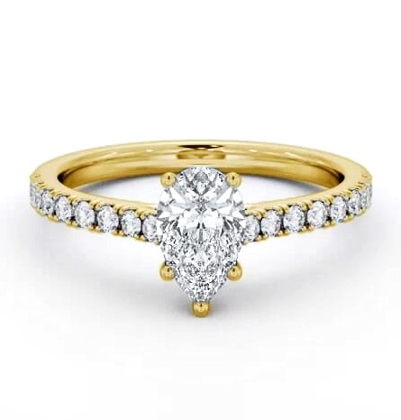 Pear Diamond 5 Prong Engagement Ring 18K Yellow Gold Solitaire ENPE26S_YG_THUMB1