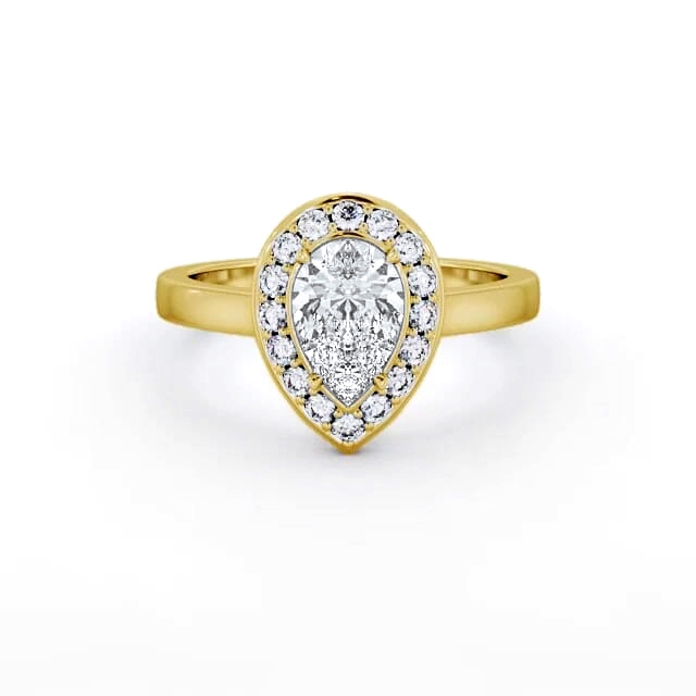 Halo Pear Diamond Engagement Ring 18K Yellow Gold - Sabella ENPE27_YG_HAND