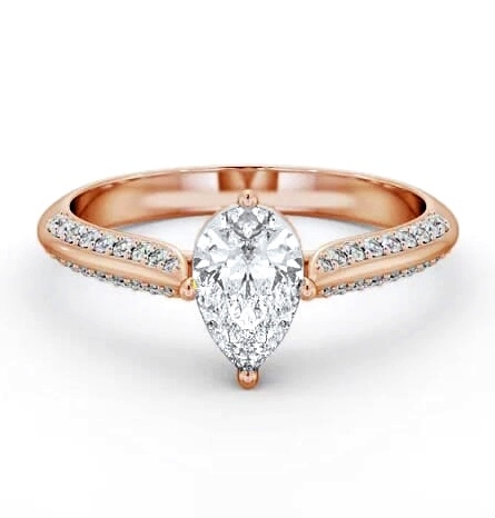 Pear Diamond Knife Edge Band Engagement Ring 18K Rose Gold Solitaire ENPE27S_RG_THUMB1