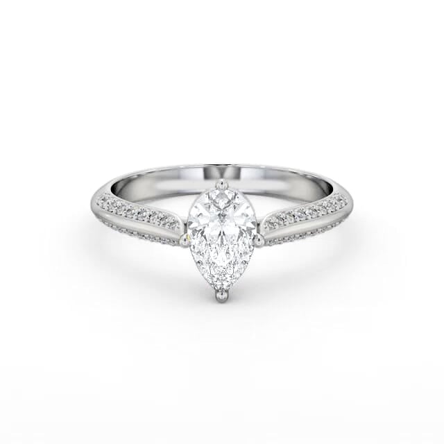 Pear Diamond Engagement Ring Palladium Solitaire With Side Stones - Emberley ENPE27S_WG_HAND
