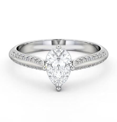 Pear Diamond Knife Edge Band Engagement Ring 18K White Gold Solitaire with Channel Set Side Stones ENPE27S_WG_THUMB2 