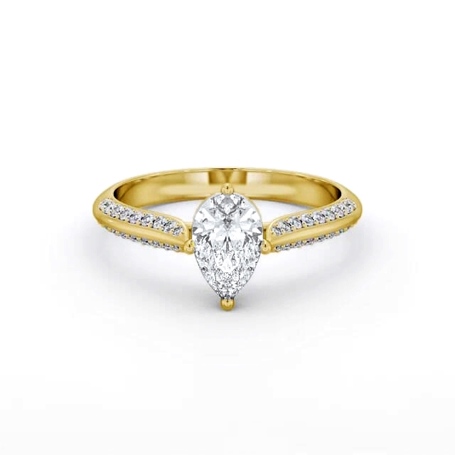 Pear Diamond Engagement Ring 18K Yellow Gold Solitaire With Side Stones - Emberley ENPE27S_YG_HAND