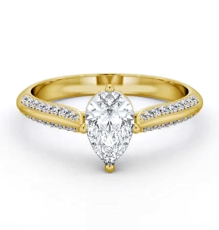 Pear Diamond Knife Edge Band Engagement Ring 18K Yellow Gold Solitaire ENPE27S_YG_THUMB1