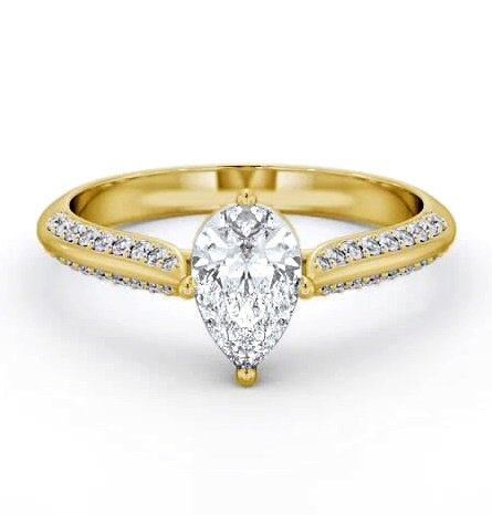 Pear Diamond Knife Edge Band Engagement Ring 18K Yellow Gold Solitaire ENPE27S_YG_THUMB2 