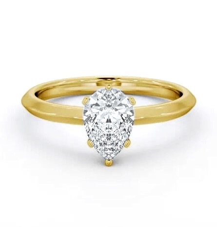 Pear Diamond Knife Edge Band Engagement Ring 18K Yellow Gold Solitaire ENPE29_YG_THUMB1