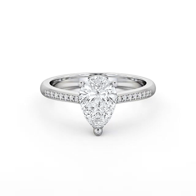 Pear Diamond Engagement Ring Platinum Solitaire With Side Stones - Ivy ENPE2S_WG_HAND