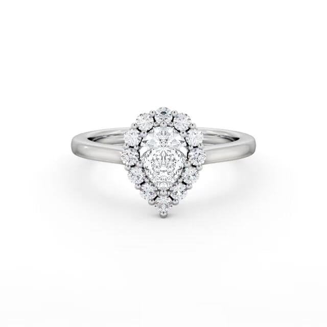 Halo Pear Diamond Engagement Ring 18K White Gold - Kiya ENPE33_WG_HAND