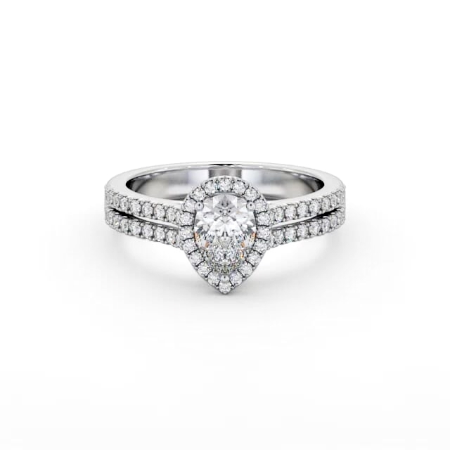 Halo Pear Diamond Engagement Ring 18K White Gold - Arwen ENPE35_WG_HAND