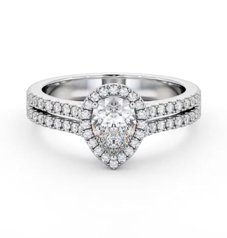 Halo Pear Diamond Split Band Engagement Ring 9K White Gold ENPE35_WG_THUMB2 