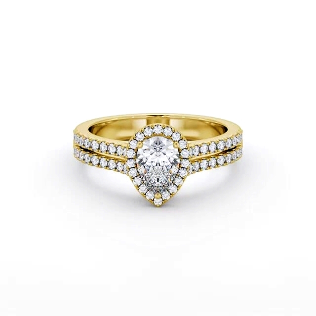 Halo Pear Diamond Engagement Ring 18K Yellow Gold - Arwen ENPE35_YG_HAND