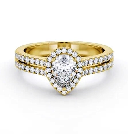 Halo Pear Diamond Split Band Engagement Ring 18K Yellow Gold ENPE35_YG_THUMB1