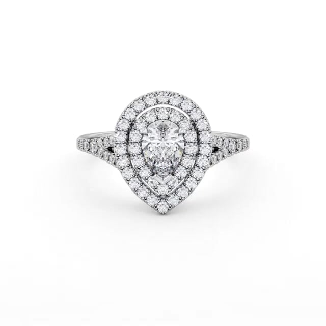 Halo Pear Diamond Engagement Ring 18K White Gold - Kobi ENPE36_WG_HAND