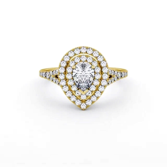 Halo Pear Diamond Engagement Ring 18K Yellow Gold - Kobi ENPE36_YG_HAND