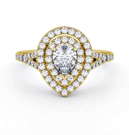 Double Halo Pear Diamond Engagement Ring 18K Yellow Gold ENPE36_YG_THUMB1
