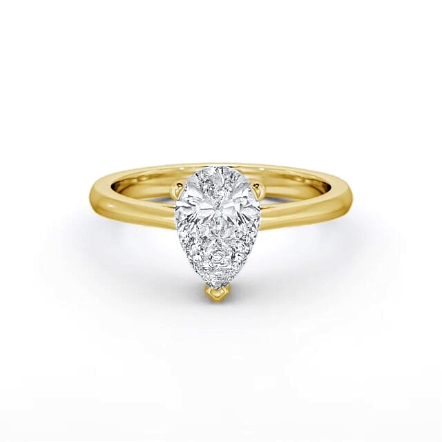 Pear Diamond Engagement Ring 18K Yellow Gold Solitaire - Melanie ENPE4_YG_HAND