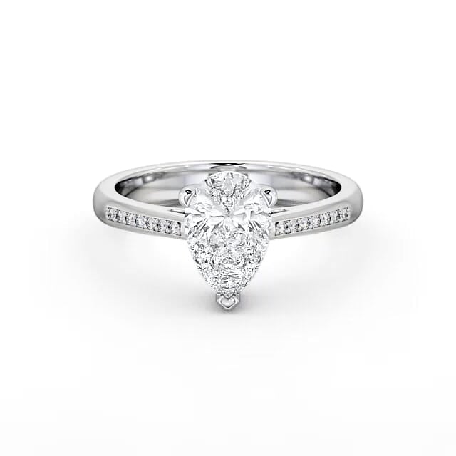 Pear Diamond Engagement Ring Platinum Solitaire With Side Stones - Emari ENPE4S_WG_HAND