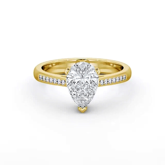 Pear Diamond Engagement Ring 18K Yellow Gold Solitaire With Side Stones - Emari ENPE4S_YG_HAND