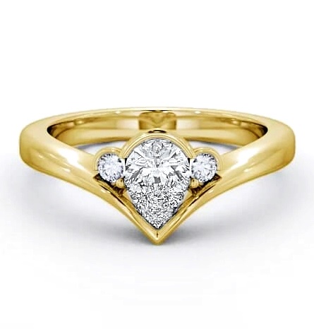 Pear Diamond V Shaped Band Engagement Ring 18K Yellow Gold Solitaire ENPE6_YG_THUMB1