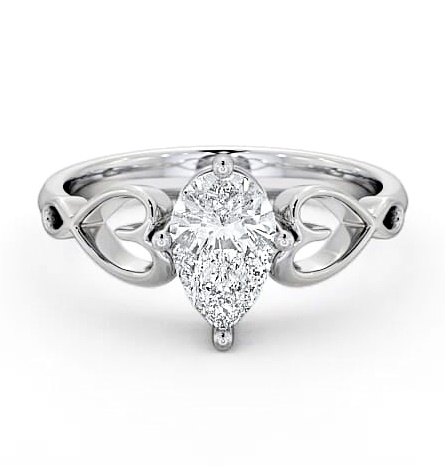 Pear Diamond with Heart Band Engagement Ring 18K White Gold Solitaire ENPE7_WG_THUMB2 