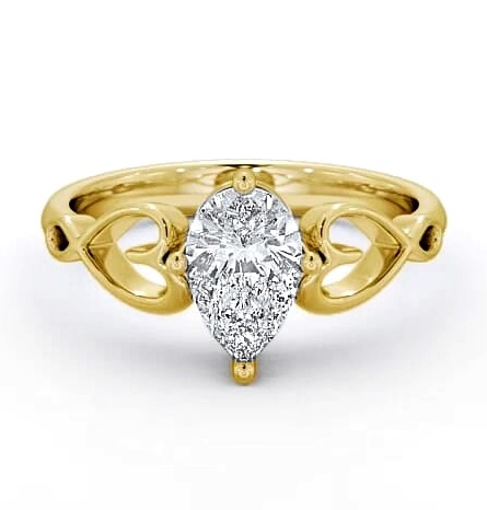 Pear Diamond with Heart Band Engagement Ring 18K Yellow Gold Solitaire ENPE7_YG_THUMB2 