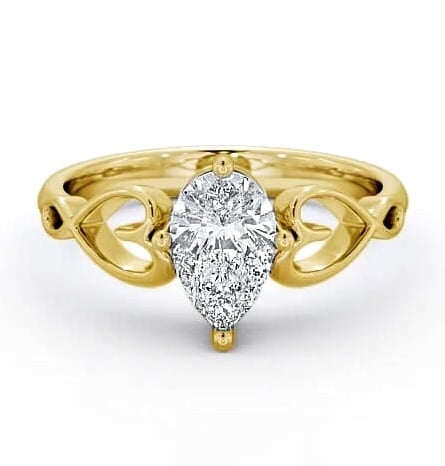 Pear Diamond with Heart Band Engagement Ring 18K Yellow Gold Solitaire ENPE7_YG_THUMB1