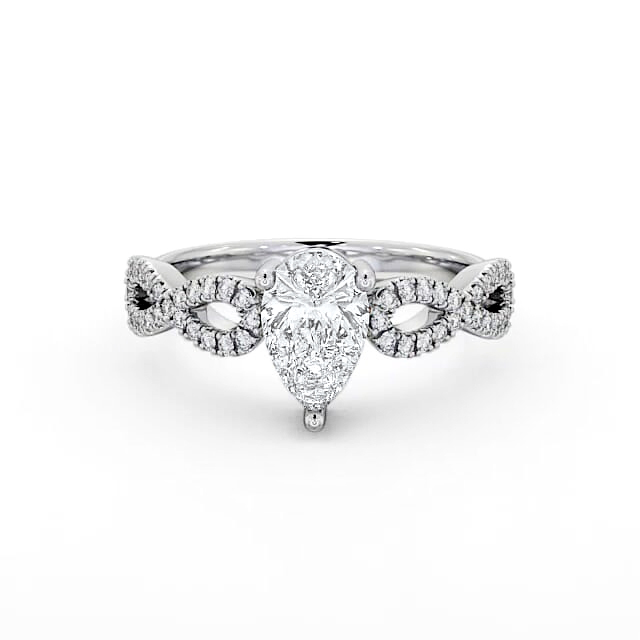 Pear Diamond Engagement Ring 18K White Gold Solitaire With Side Stones - Tatianna ENPE8_WG_HAND