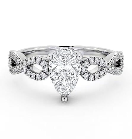 Pear Diamond Infinity Style Band Engagement Ring 18K White Gold Solitaire with Channel Set Side Stones ENPE8_WG_THUMB2 