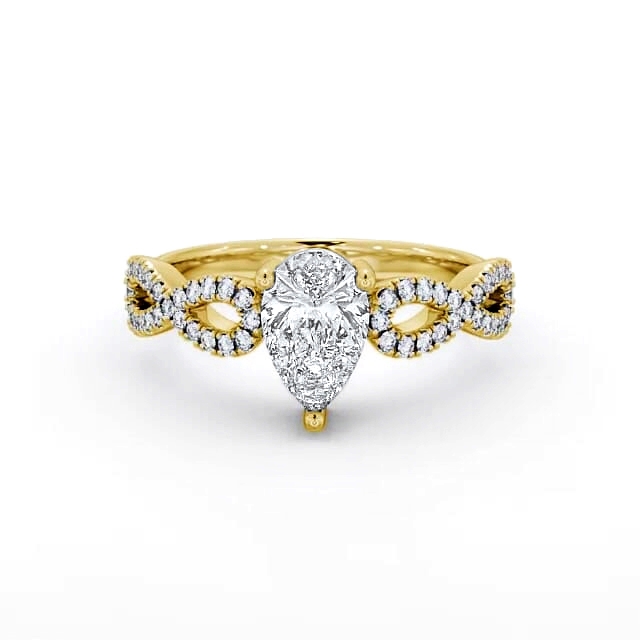 Pear Diamond Engagement Ring 18K Yellow Gold Solitaire With Side Stones - Tatianna ENPE8_YG_HAND