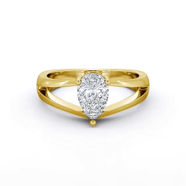 Pear Diamond Engagement Ring 18K Yellow Gold Solitaire - Emelia ENPE9_YG_HAND