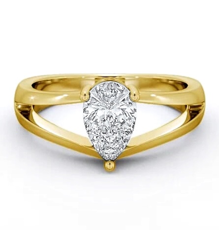 Pear Diamond Split Band Engagement Ring 18K Yellow Gold Solitaire ENPE9_YG_THUMB1