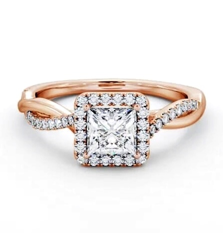 Halo Princess Diamond Crossover Band Engagement Ring 18K Rose Gold ENPR101_RG_THUMB2 