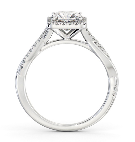 Halo Princess Diamond Crossover Band Engagement Ring 18K White Gold ENPR101_WG_THUMB1 