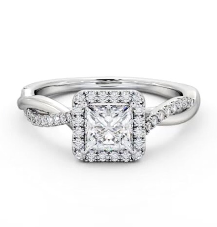 Halo Princess Diamond Crossover Band Engagement Ring Platinum ENPR101_WG_THUMB2 