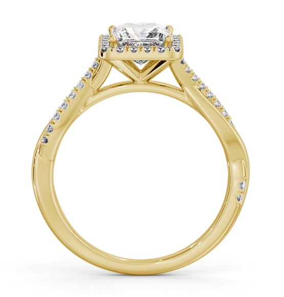 Halo Princess Diamond Crossover Band Engagement Ring 18K Yellow Gold ENPR101_YG_THUMB1 