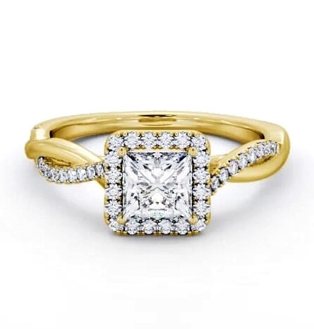 Halo Princess Diamond Crossover Band Engagement Ring 18K Yellow Gold ENPR101_YG_THUMB1