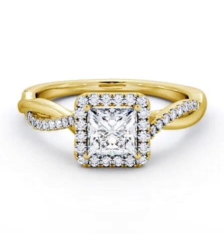 Halo Princess Diamond Crossover Band Engagement Ring 18K Yellow Gold ENPR101_YG_THUMB2 