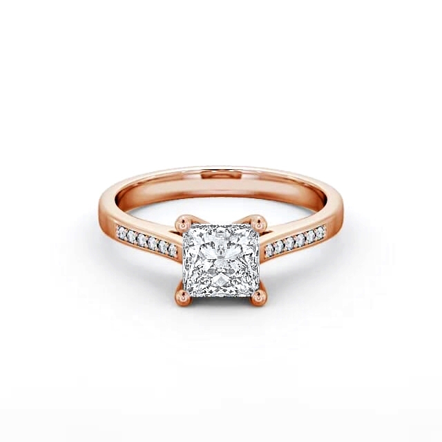 Princess Diamond Engagement Ring 9K Rose Gold Solitaire With Side Stones - Lucinda ENPR14S_RG_HAND