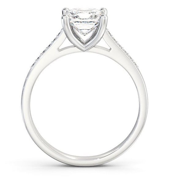 Princess Diamond Classic 4 Prong Engagement Ring 18K White Gold Solitaire with Channel Set Side Stones ENPR14S_WG_THUMB1